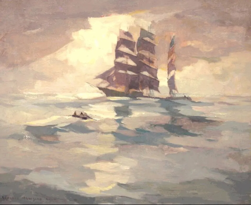 Armin Hansen, Boats at Sea, oil on canvas