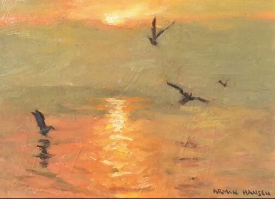 Armin Hansen, Dusk at Sea, oil on board